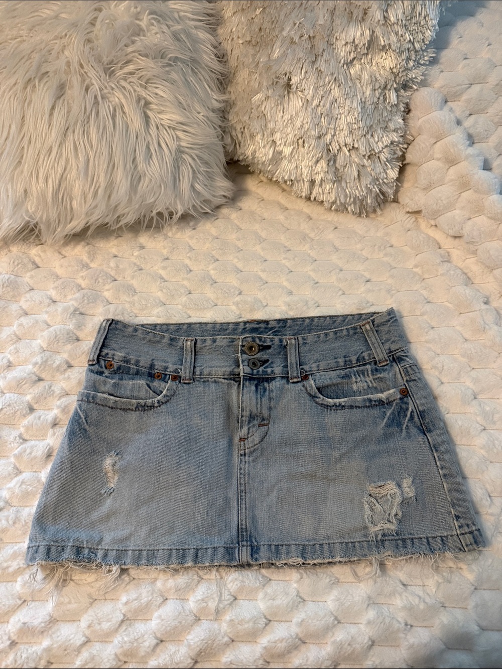 American Eagle Outfitters Light Blue Distressed Denim Mini Skirt